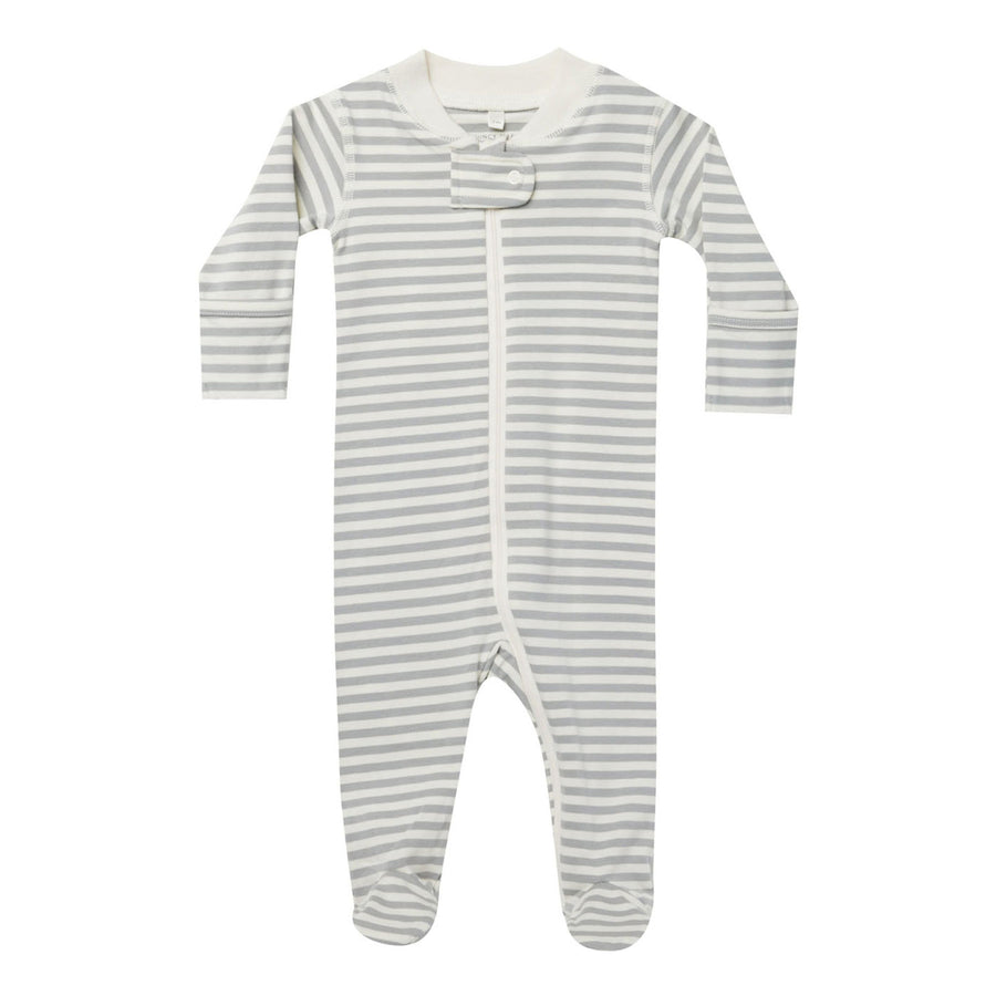 Quincy Mae Dusty Blue Stripe Zip Long Sleeve Sleeper Footie