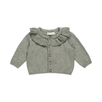 Quincy Mae Basil Ruffle Collar Cardigan