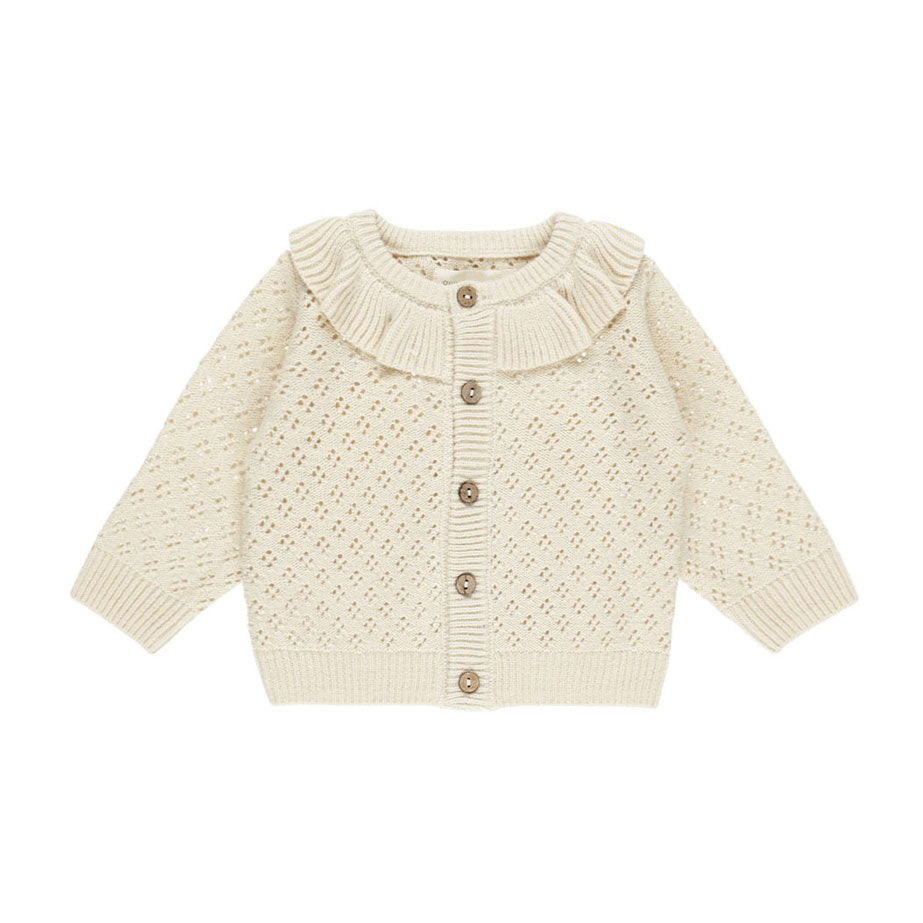 Quincy Mae Natural Ruffle Collar Cardigan