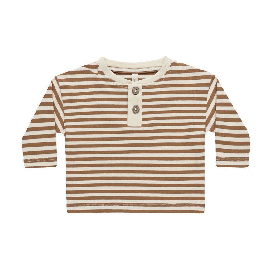 Quincy Mae Cinnamon Stripe Long Sleeve Henley Tee