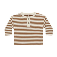 Quincy Mae Cinnamon Stripe Long Sleeve Henley Tee