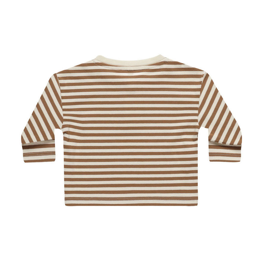Quincy Mae Cinnamon Stripe Long Sleeve Henley Tee