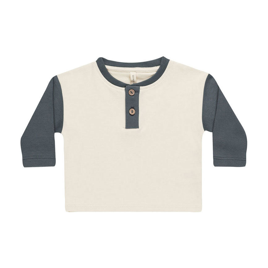 Quincy Mae Indigo Stripe Long Sleeve Henley Tee
