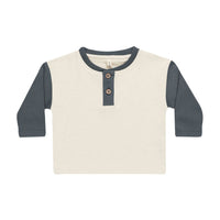 Quincy Mae Indigo Stripe Long Sleeve Henley Tee