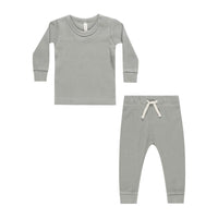 Quincy Mae Dusty Blue Waffle Top + Pant Set