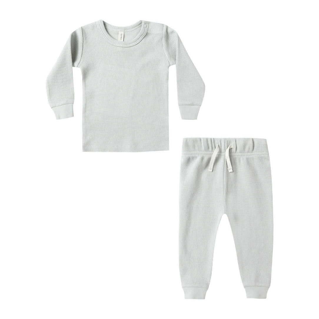 Quincy Mae Ice Blue Waffle Top + Pant Set