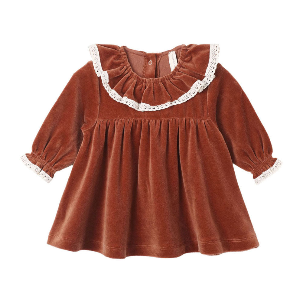 Quincy Mae Redwood Velour Baby Dress