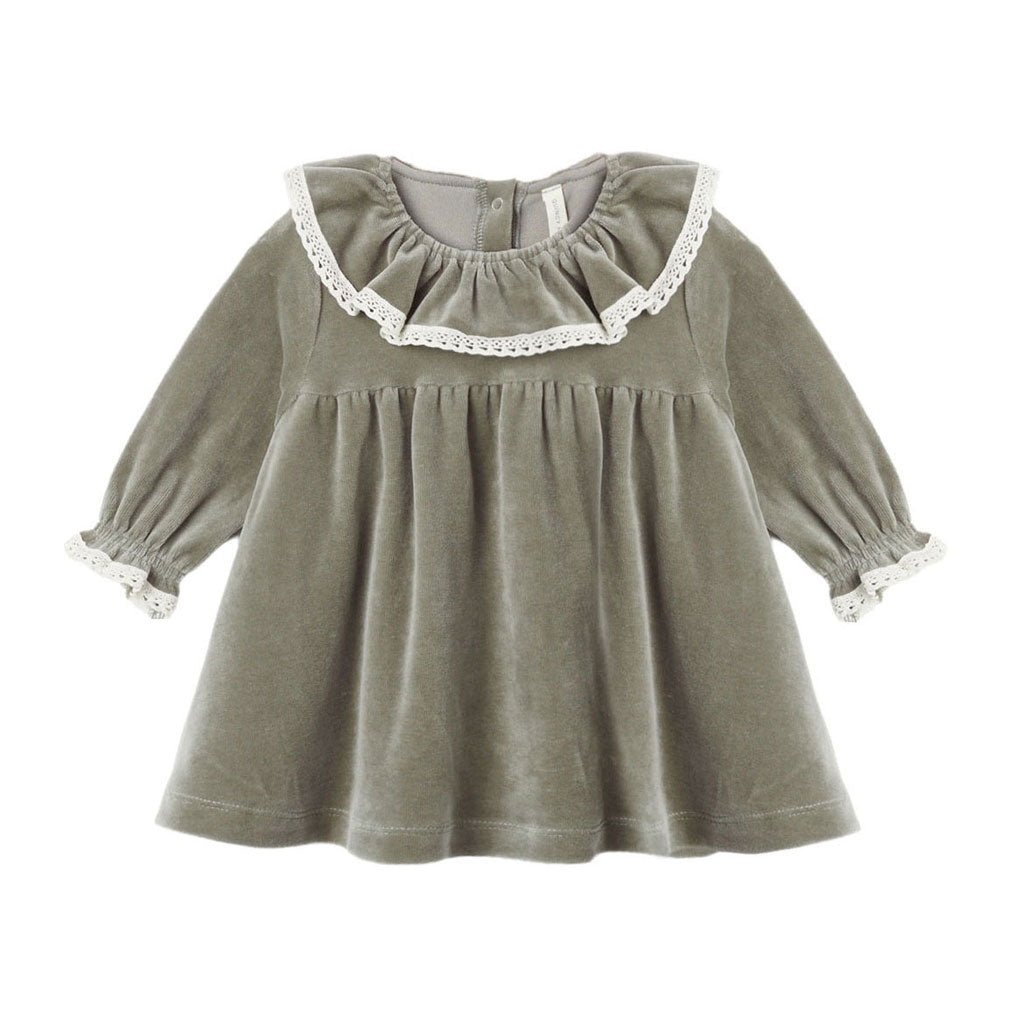 Quincy Mae Spruce Velour Baby Dress