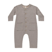 Quincy Mae Indigo Gingham Pocketed Woven Jumpsuit