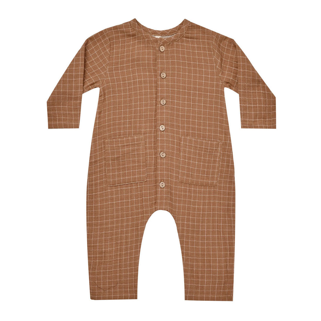 Quincy Mae Cinnamon Grid Pocketed Woven Jumpsuit