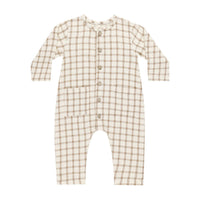 Quincy Mae Cinnamon Plaid Pocketed Woven Jumpsuit