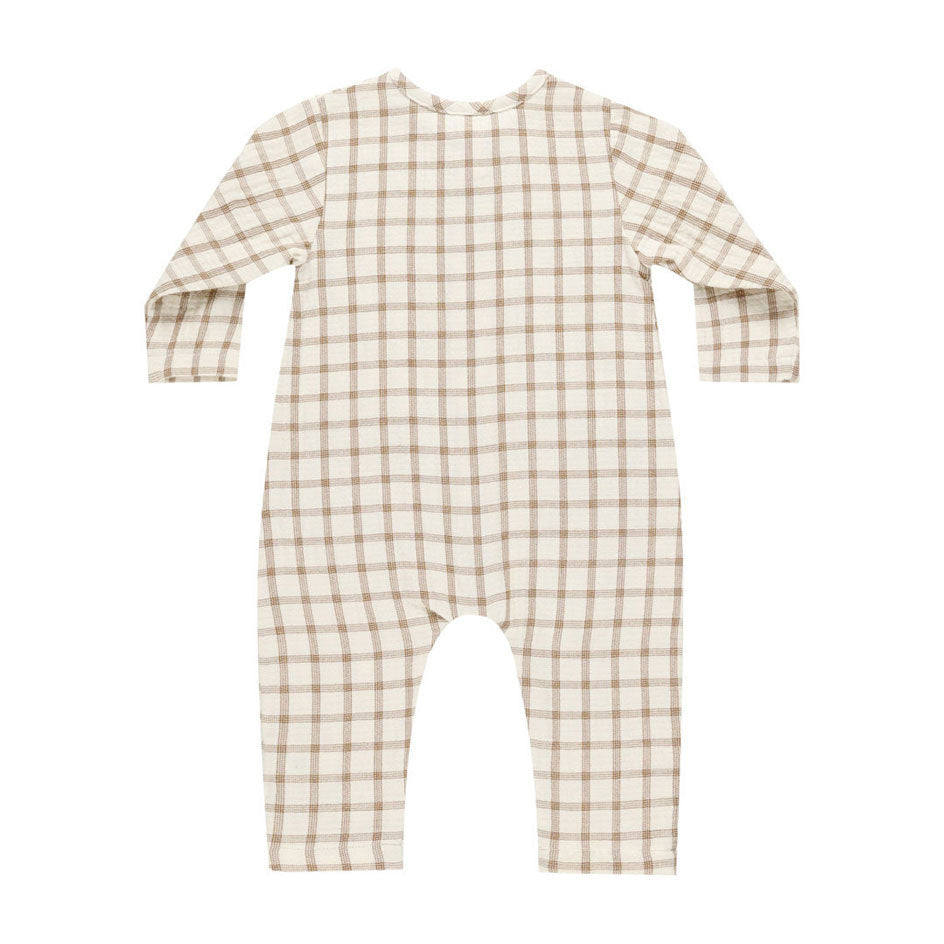 Quincy Mae Cinnamon Plaid Pocketed Woven Jumpsuit