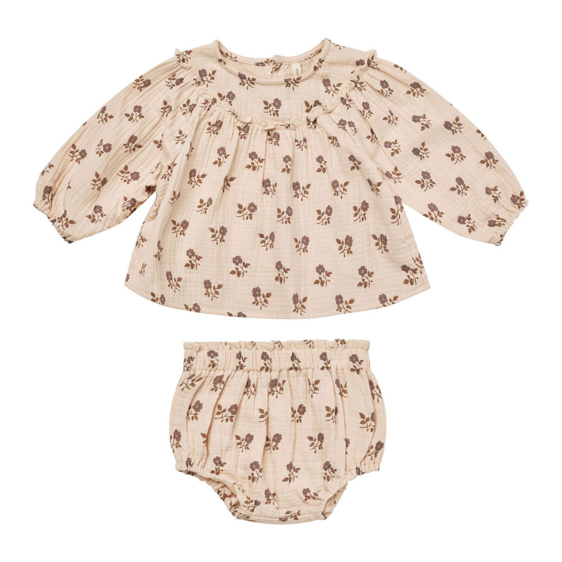 Quincy Mae Fig Flora Balloon Sleeve Blouse + Bloomer Set