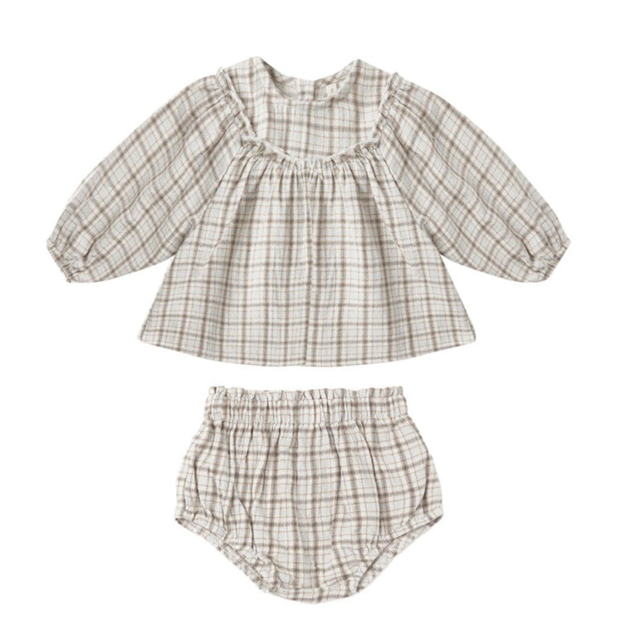 Quincy Mae Blue Plaid Mia Top + Bloomer Set