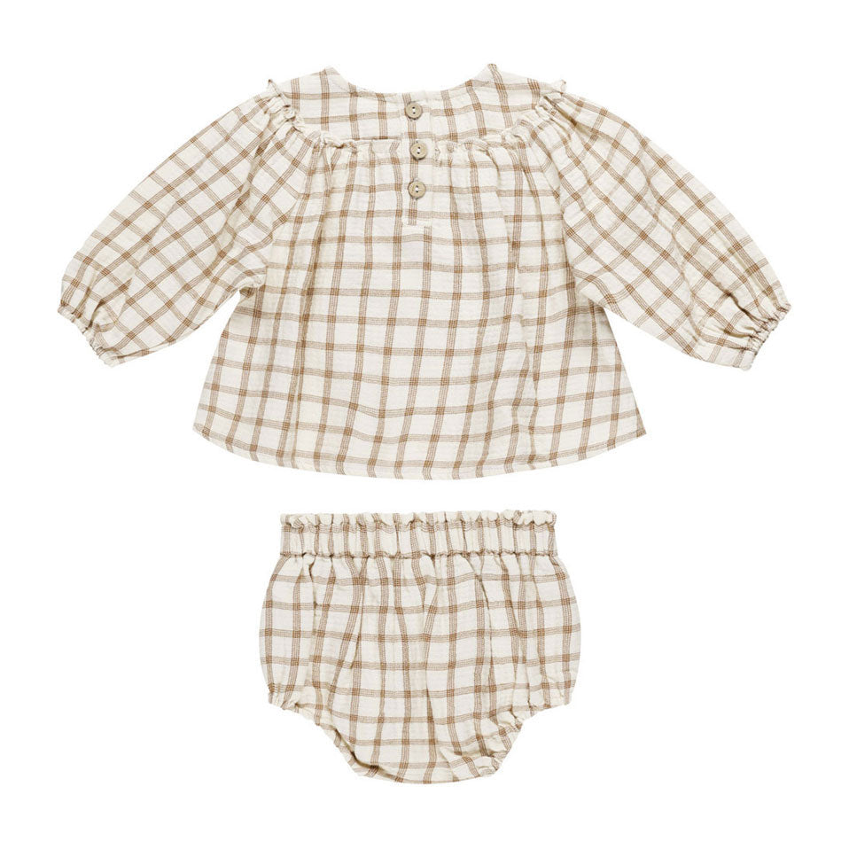 Quincy Mae Cinnamon Plaid Mia Top + Bloomer Set