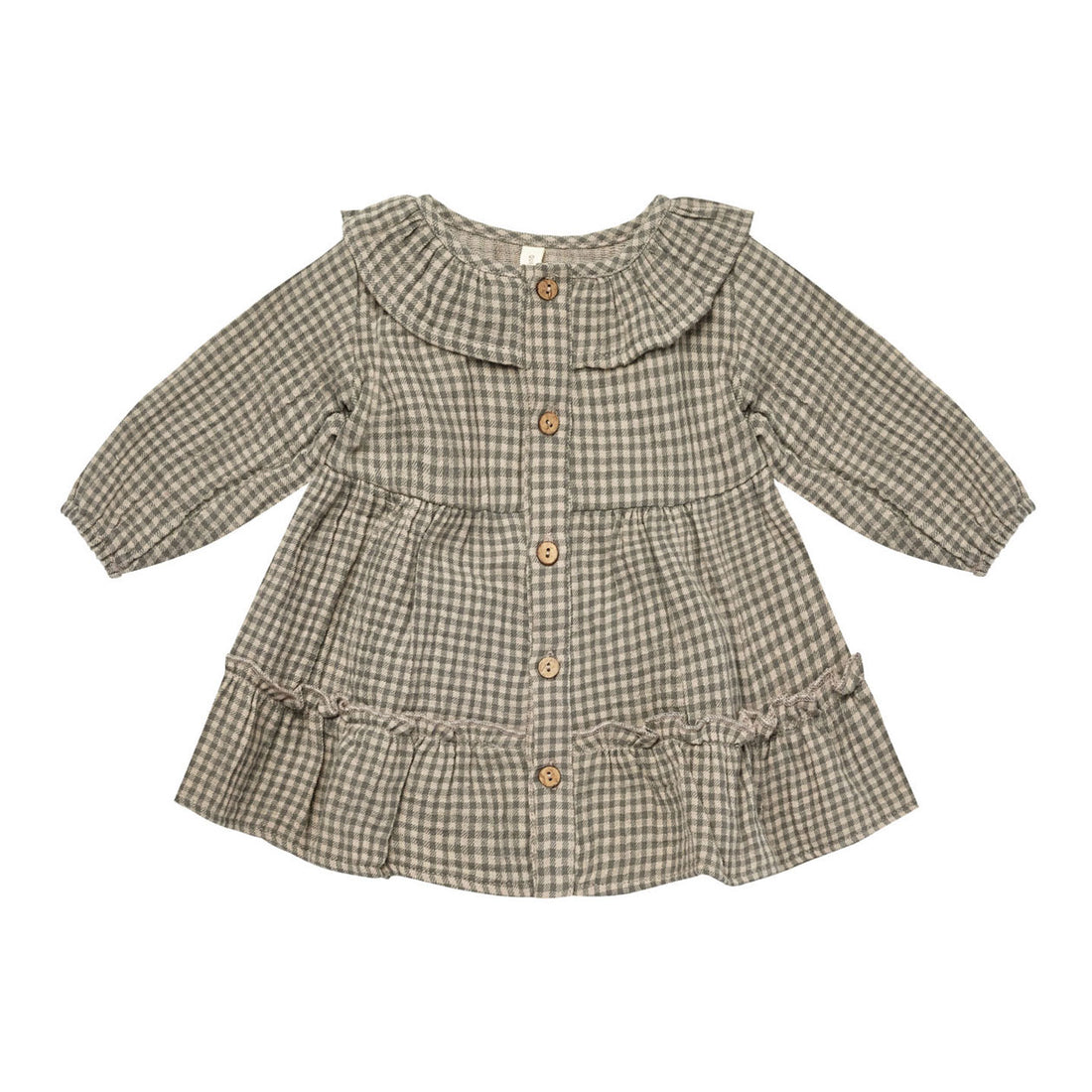 Quincy Mae Forest Micro Plaid Ruffle Collar Button Dress