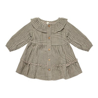 Quincy Mae Forest Micro Plaid Ruffle Collar Button Dress