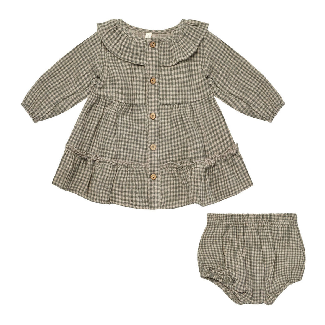 Quincy Mae Forest Micro Plaid Ruffle Collar Button Dress