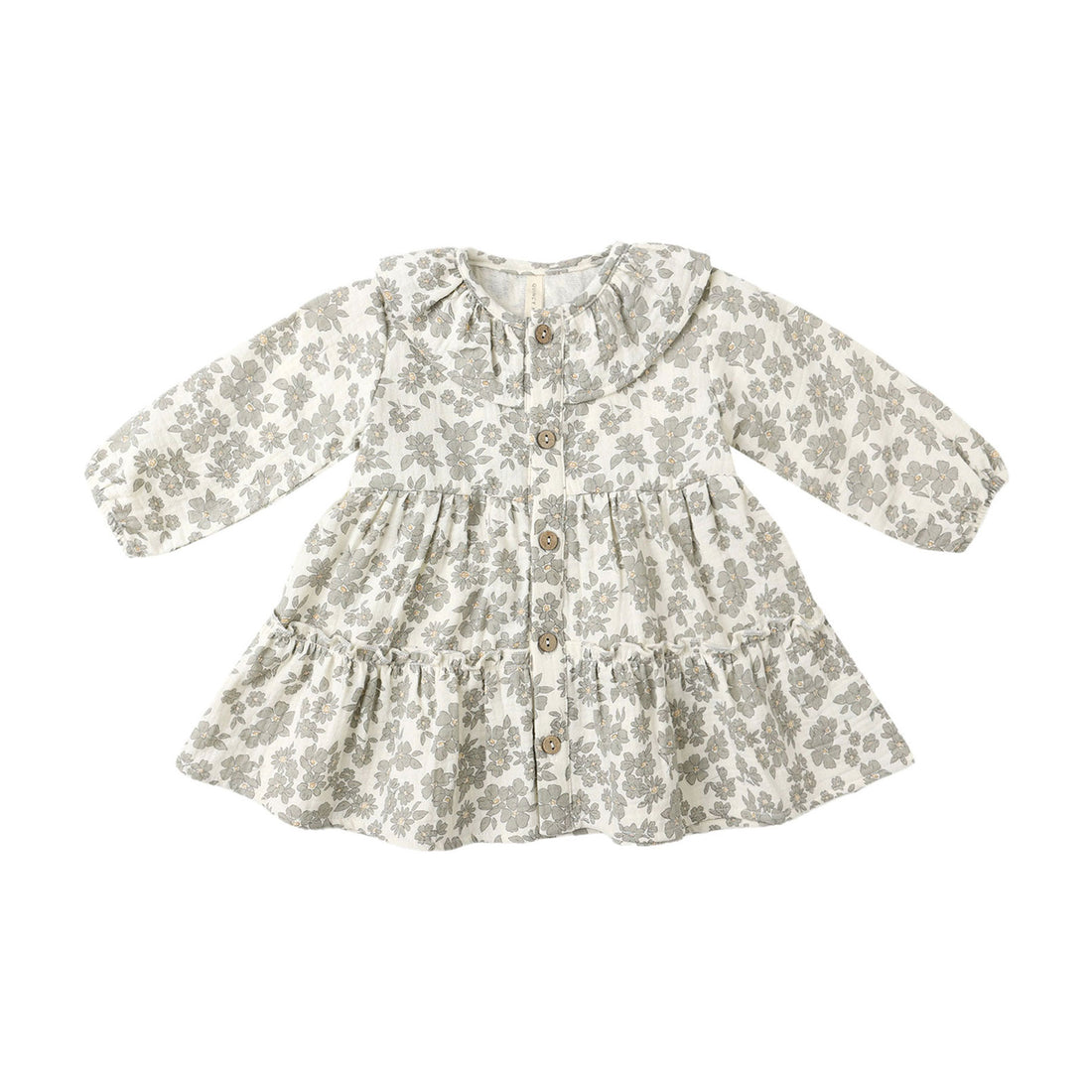 Quincy Mae Green Floral Ruffle Collar Button Dress
