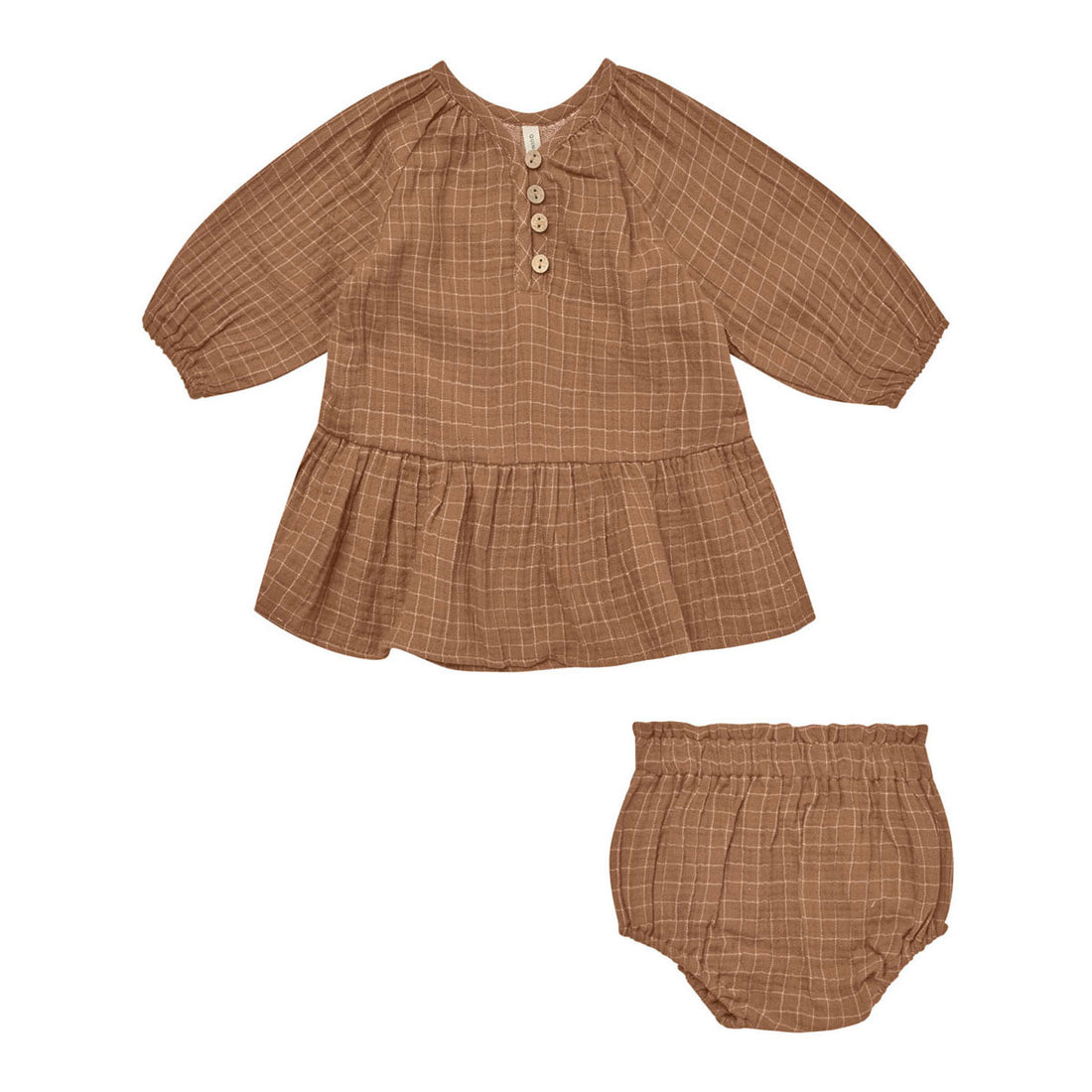 Quincy Mae Cinnamon Grid Lany Dress