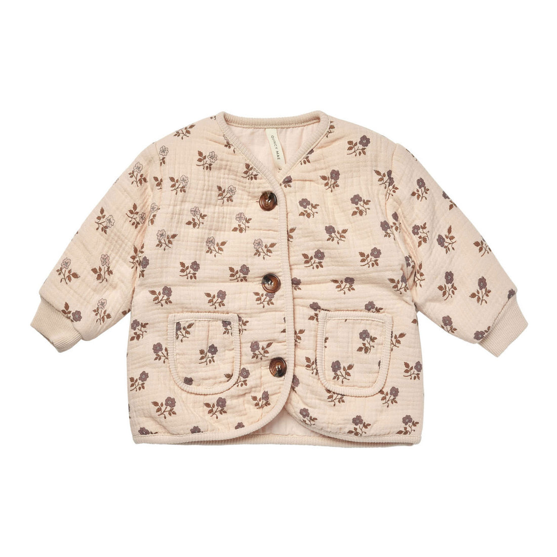 Quincy Mae Fig Flora Quilted V-Neck Button Jacket