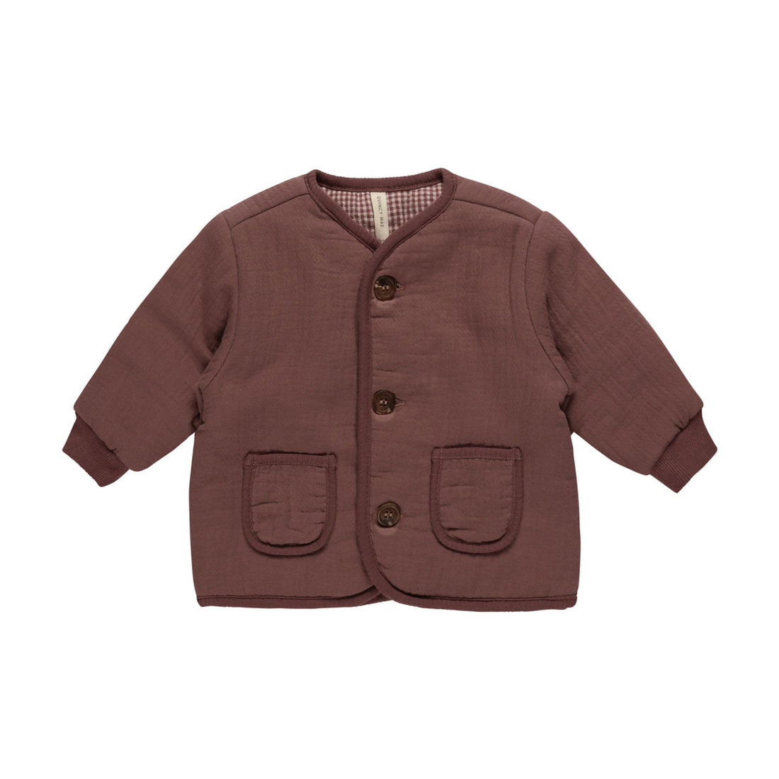 Quincy Mae Plum Quilted V-Neck Button Jacket