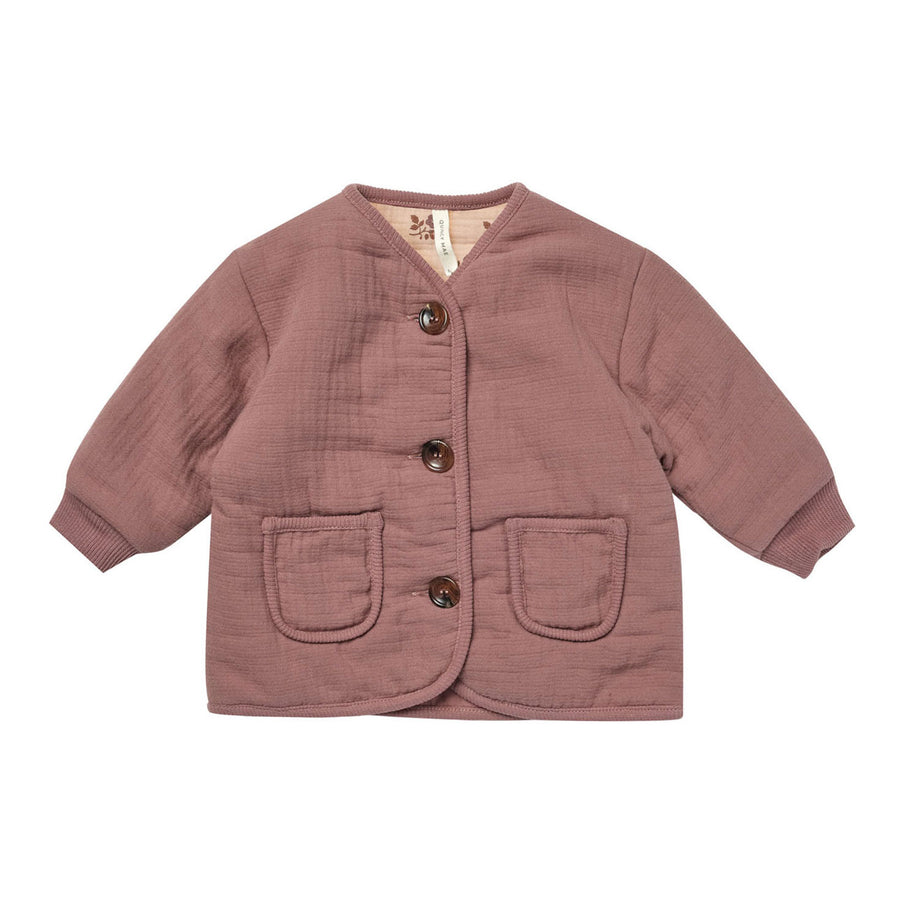 Quincy Mae Fig Quilted V-Neck Button Jacket