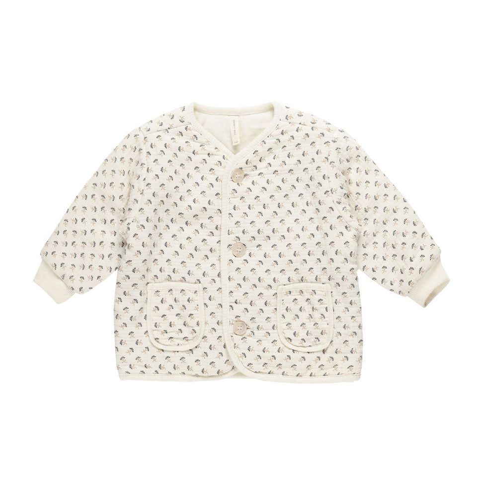 Quincy Mae French Flora Quilted V-Neck Button Jacket