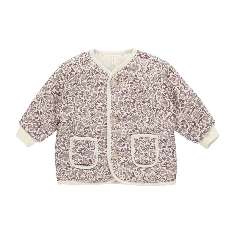 Quincy Mae Mauve Ditsy Quilted V-Neck Button Jacket