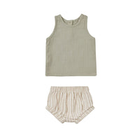 Quincy Mae Sage Stripe Woven Tank + Short Set