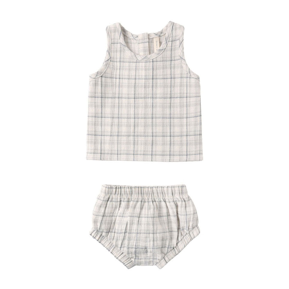 Quincy Mae Blue Plaid Woven Tank Set