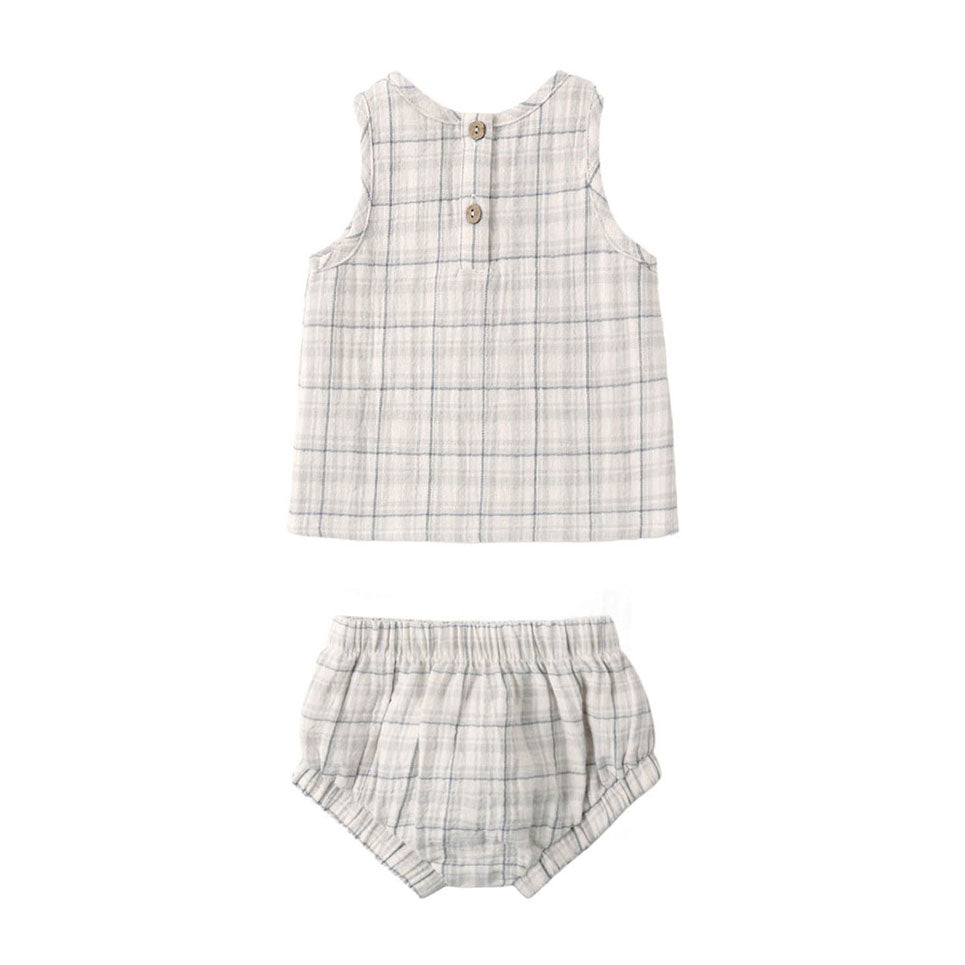 Quincy Mae Blue Plaid Woven Tank Set