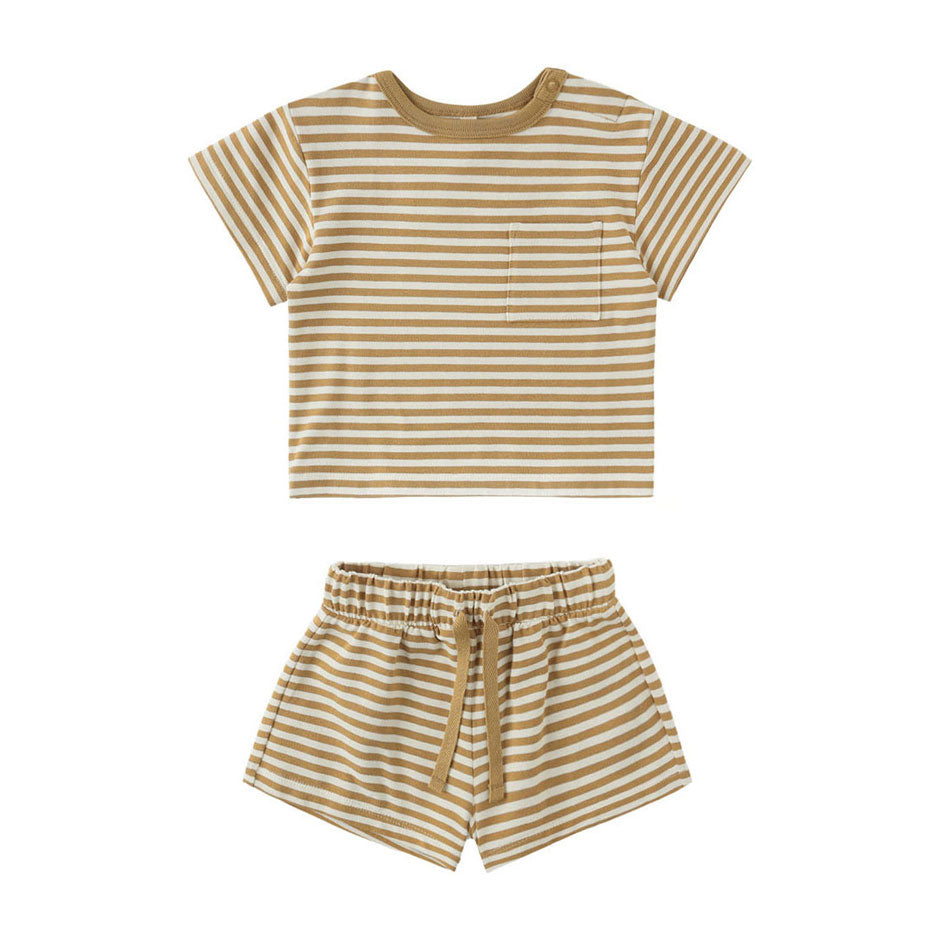 Quincy Mae Honey Stripe Boxy Pocket Tee + Short Set