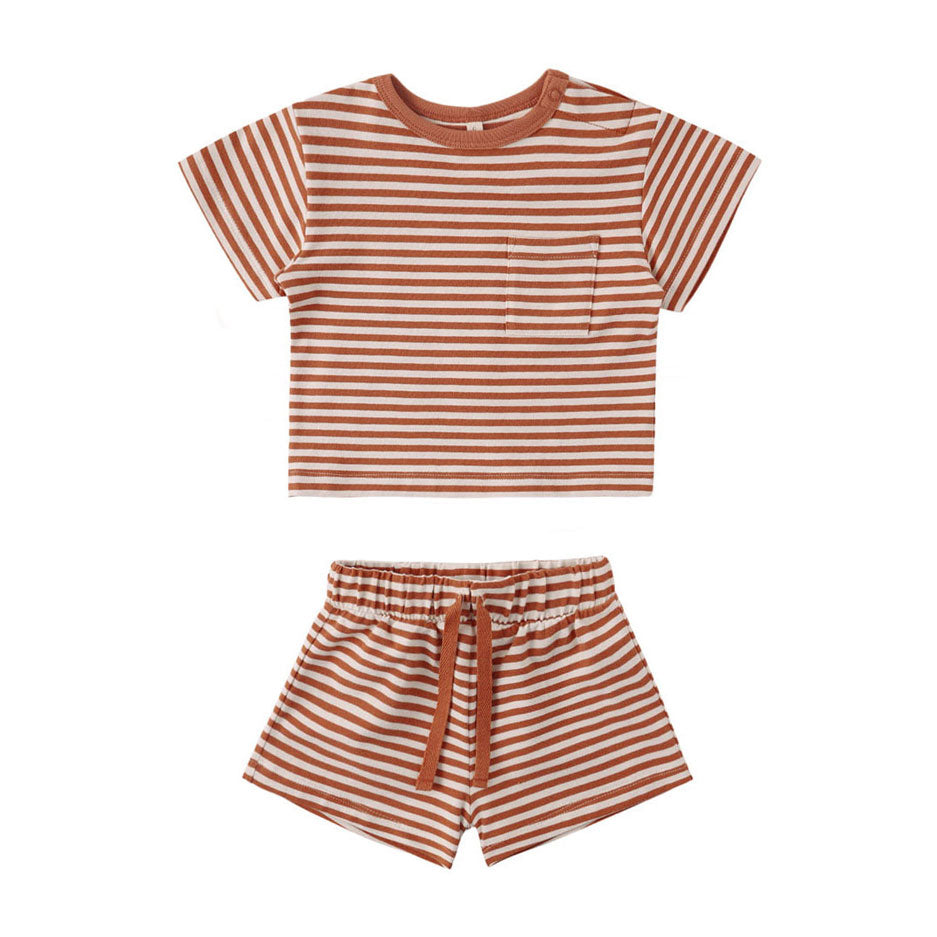 Quincy Mae Poppy Stripe Boxy Pocket Tee + Short Set