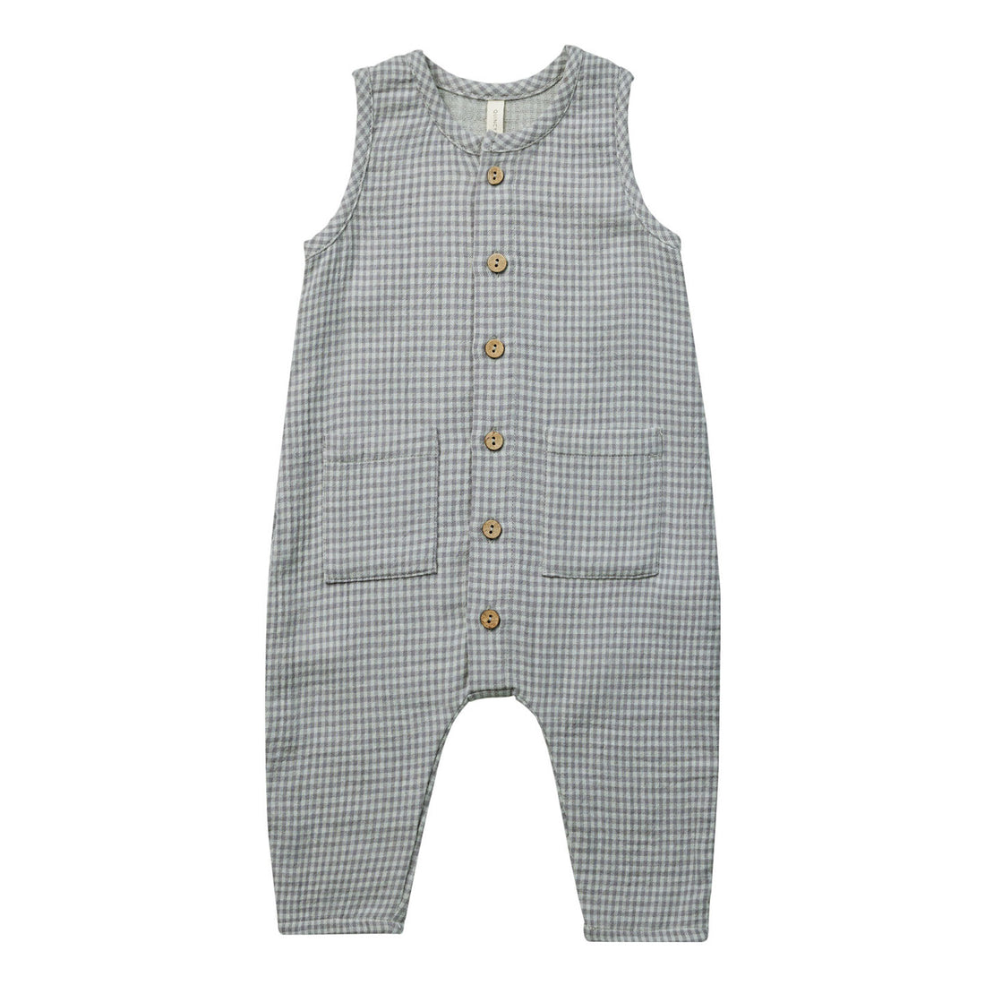 Quincy Mae Blue Gingham Sleeveless Pocketed Jumpsuit