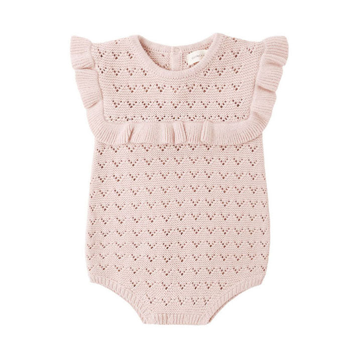 Quincy Mae Blush Pointelle Ruffle Romper