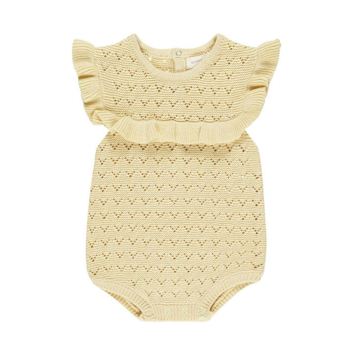 Quincy Mae Yellow Pointelle Ruffle Romper