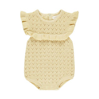 Quincy Mae Yellow Pointelle Ruffle Romper