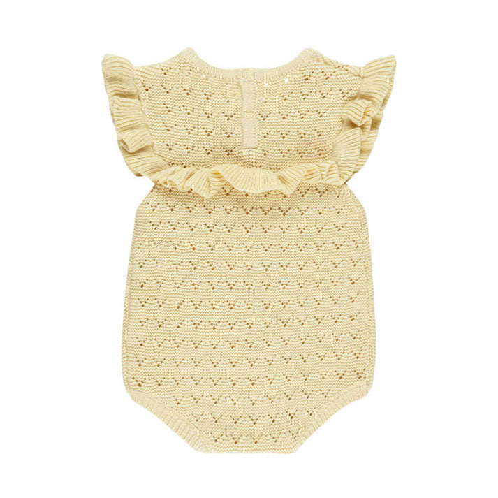Quincy Mae Yellow Pointelle Ruffle Romper