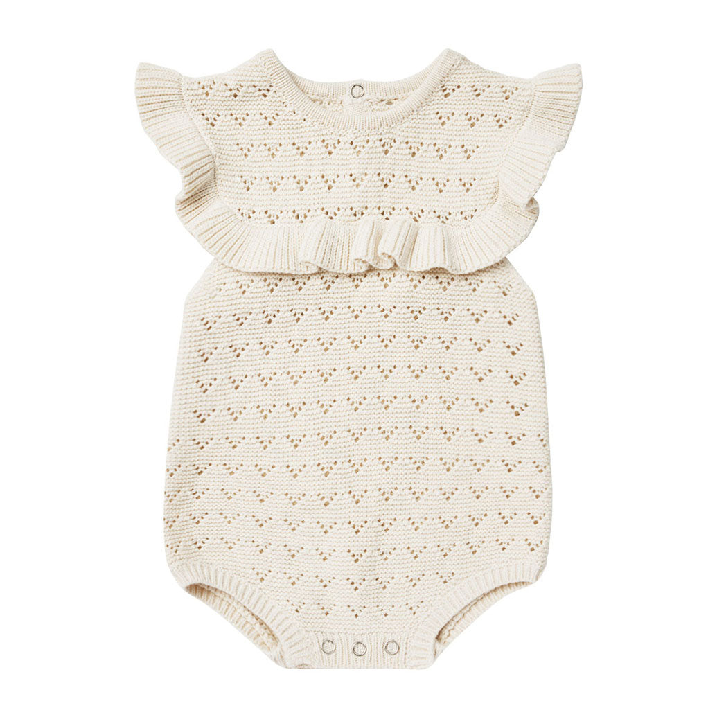 Quincy Mae Natural Pointelle Ruffle Romper
