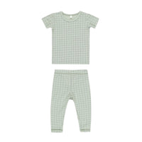 Quincy Mae Sage Grid Bamboo Short Sleeve Pajama Set