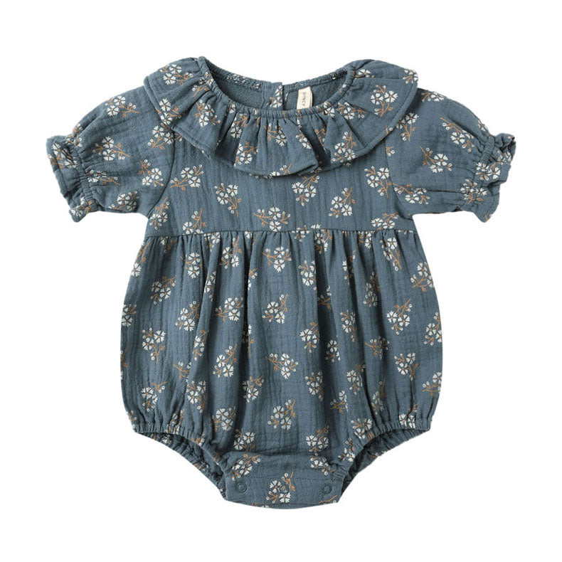Quincy Mae Blue Floral Collared Romper