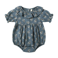 Quincy Mae Blue Floral Collared Romper