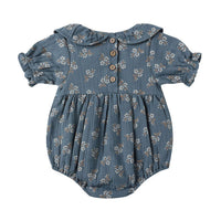 Quincy Mae Blue Floral Collared Romper