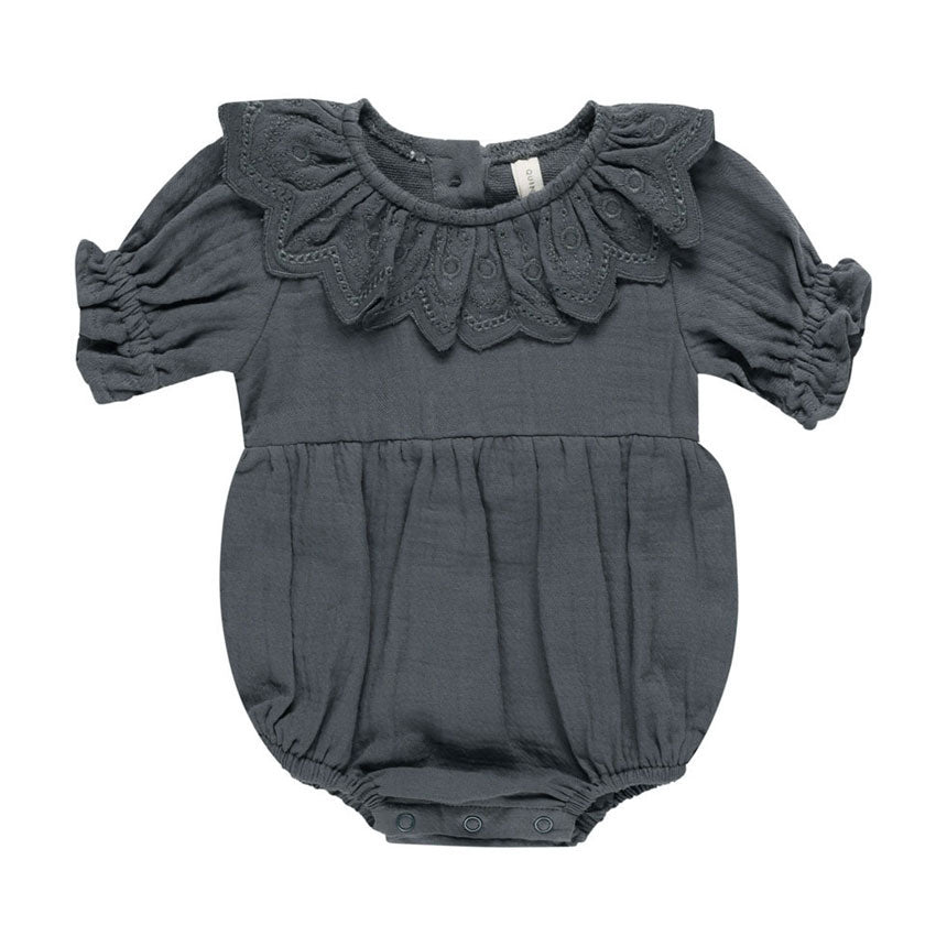 Quincy Mae Indigo Collared Romper