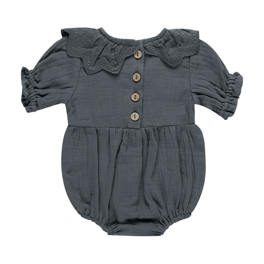 Quincy Mae Indigo Collared Romper