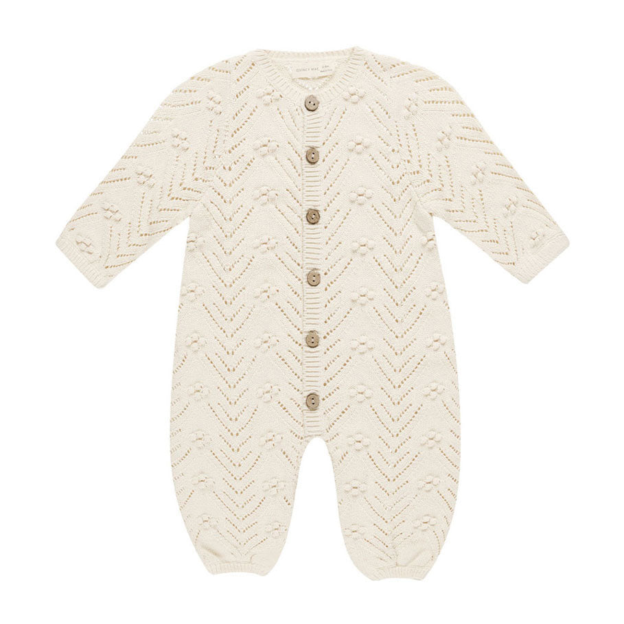 Quincy Mae Natural Long Sleeve Bobble Romper