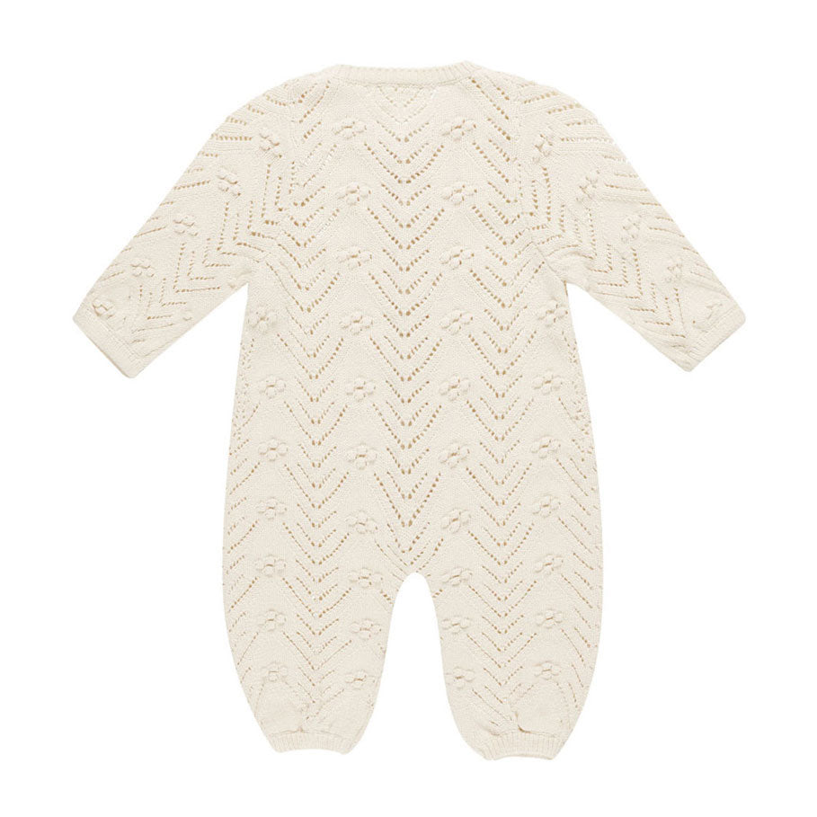 Quincy Mae Natural Long Sleeve Bobble Romper