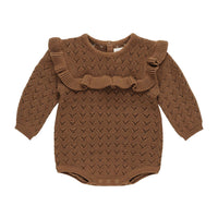 Quincy Mae Cinnamon Long Sleeve Pointelle Ruffle Romper