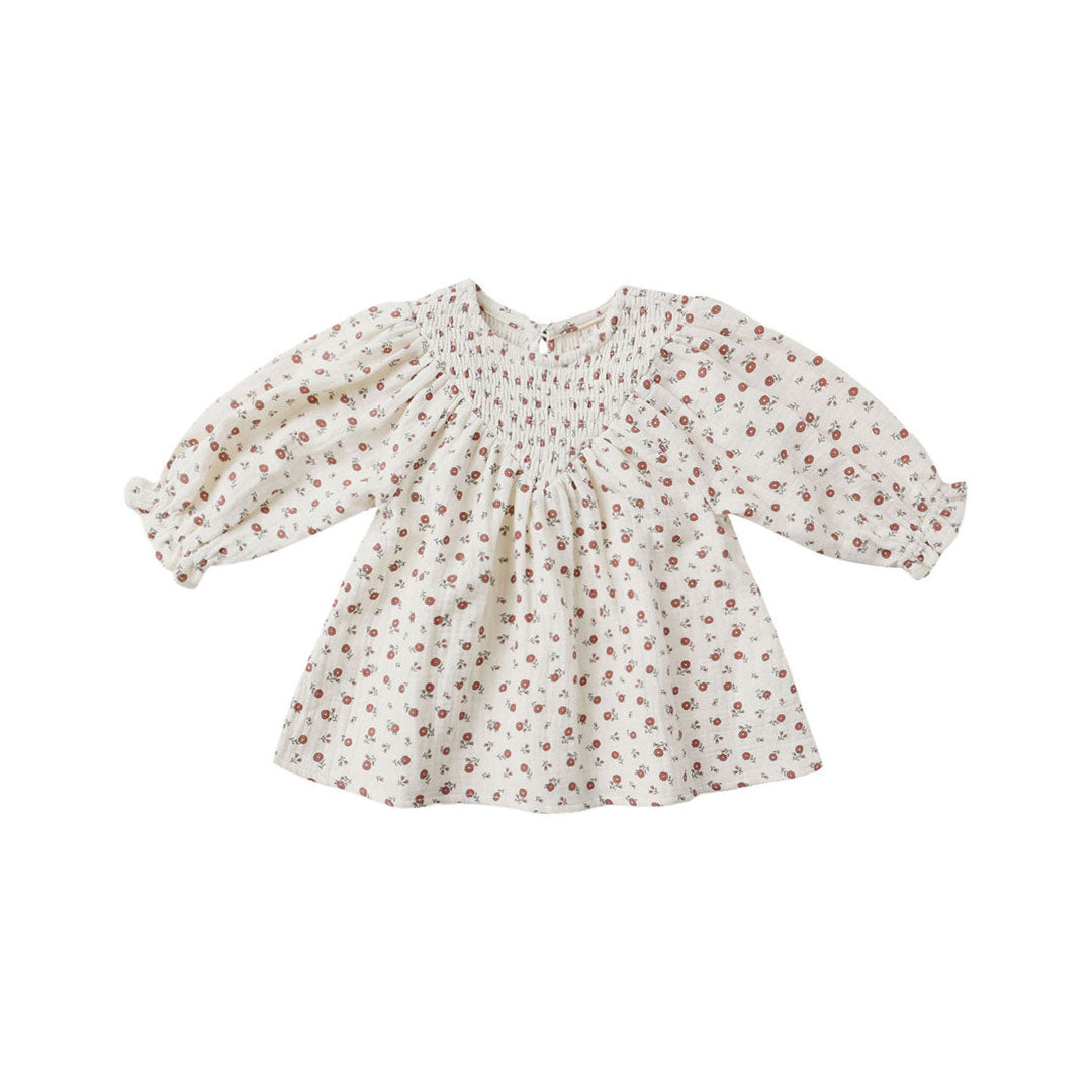 Quincy Mae Ivory Winter Ditsy V Smocked Dress